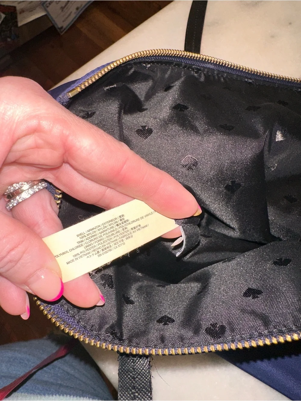 Kate Spade Navy Blue Canvas‎ Tote Bag Purse with Black Handles